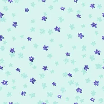 Gentle meadow floral seamless pattern of small violet flowers on light blue.. Stock Illustration