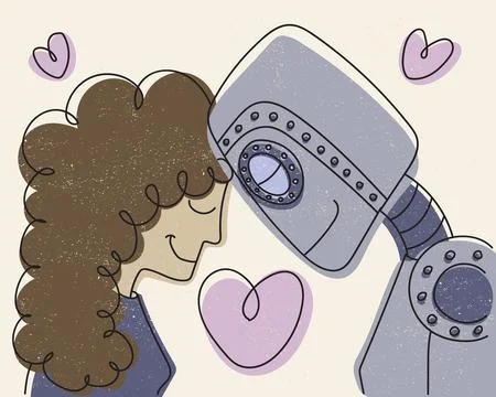 Gentle moment between human and robot with emotional connection trust empathy Illustration