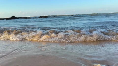 Gentle Ocean Waves Lapping Sandy Beach Stock Footage 340338662