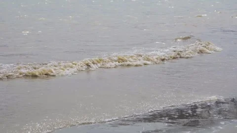 Gentle Ocean Waves Rolling Onto Sandy Shoreline During High Tide In Natural Video stock 342003533