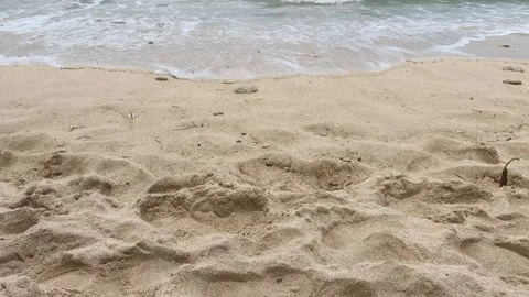 Gentle ocean waves washing onto a sandy tropical beach Video stock 336623644