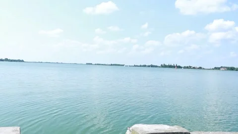 Gentle Pan Left Over Calm Palic Lake and Historic Women's Lido Stock-Footage 333554231