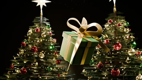Gentle Pull Back From Floating Christmas Present, 4K Vidéo 347572292