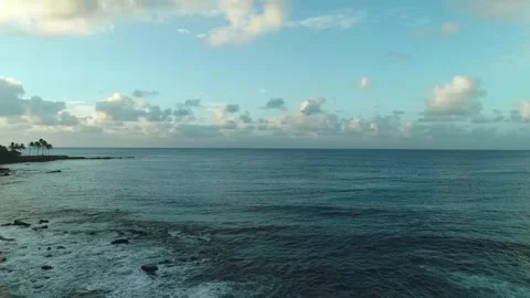 Gentle Push into Ocean with Palm Trees and blue skies with clouds Video stock 256680398