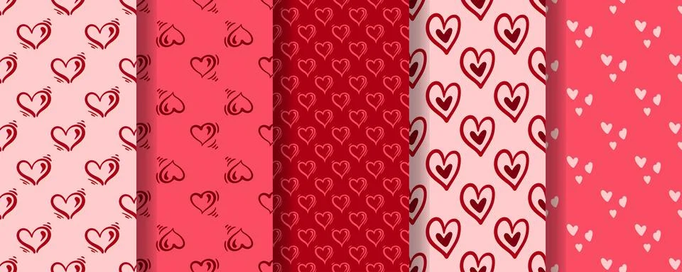 Gentle romantic set of seamless patterns with hearts Stock Illustration