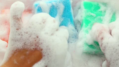 Gentle rustling of wet, foamy, small washcloths. Asmr. Part 5 Stock Footage 281674761