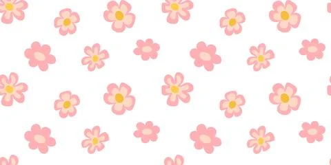 Gentle seamless pattern with cute pink and pastel flowers on white background Stock Illustration