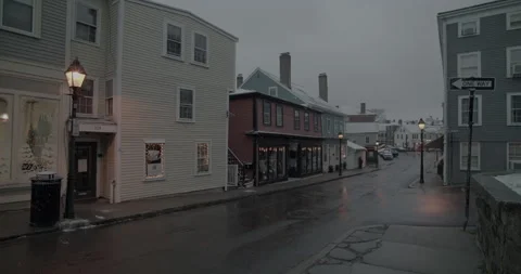 Gentle snow falling on a quaint quiet picturesque street of an old New Engl.. Stock Footage 233221089