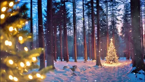 Gentle snowfall creating a mesmerizing wintry setting in the tranquil woods Stock Footage 258828428