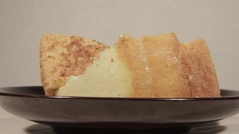 Gentle sponge cake with banana layer. Homemade festive dessert Stock Footage 70211254