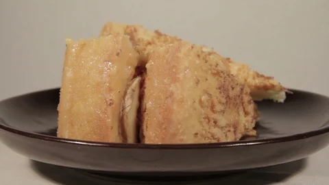 Gentle sponge cake with banana layer. Homemade festive dessert Stock Footage 70212274