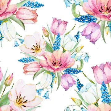 Gentle spring floral raster pattern Stock Illustration