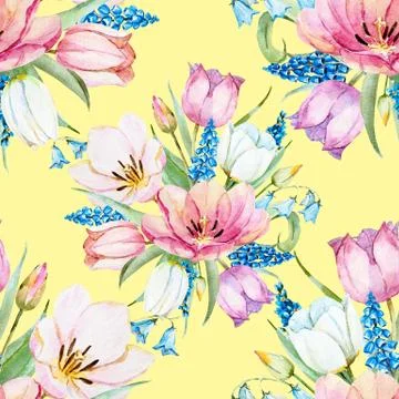 Gentle spring floral raster pattern 스톡 일러스트