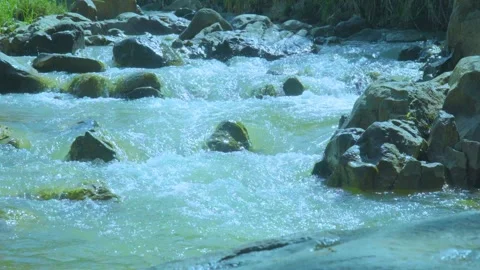 Gentle Stream Flowing Over Rocks in Nature Stock Footage 283702695