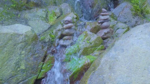 Gentle Stream Flowing Over Stacked Rocks Stock Footage 283717002
