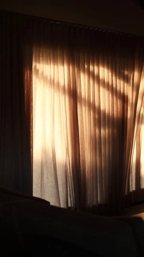 Gentle Sunlight Casting Shadows on Sheer Curtains Stock Footage 337082132