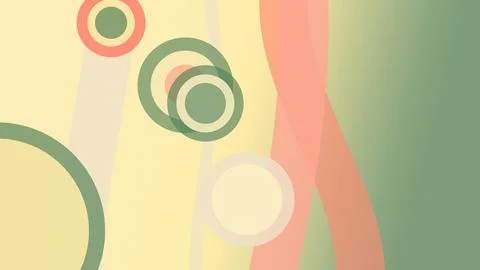 Gentle translucent circles and flowing coral, yellow, and green forms creat.. Stock-Illustration