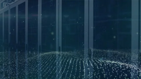 Gentle wave emerging from left driving data grid rising and falling showing Stock Footage 310643268