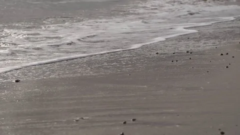 Gentle waves breaking on beach on dull winter day 動画素材 102432947