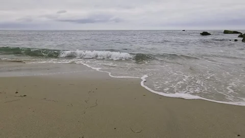 Gentle Waves Ebb and Flow at Laguna Beach California, Wide Angle Stock Footage 288408067