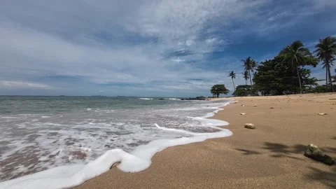 Gentle Waves Floating Over Corals and Stones on Remote Paradise Beach in Stock Footage 325843491