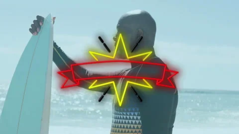 Gentle waves lapping driving surfer holding board scanning wave with animated Stock Footage 311084729