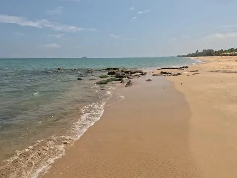 Gentle Waves Lapping Golden Tropical Beach Shoreline on a Sunny Day Stock Footage 319767052