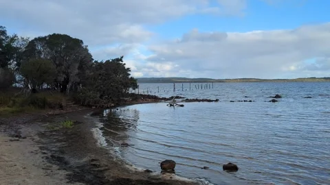 Gentle waves rippling onto the beach, Springdale Beach, WA 库存影片 277707155