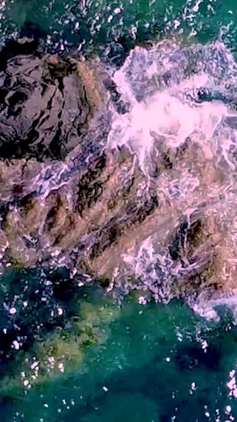 Gentle Waves Roll Over Smooth Rocks in Clear Blue Water During Sunny Afternoon Stock Footage 318218709