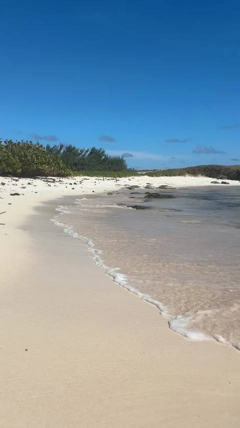 Gentle waves rolling onto white sand beach, Barbados Caribbean Stock Footage 337972541