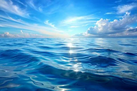 Gentle waves of the sea surface with the reflection of the blue sky. Stock Photos