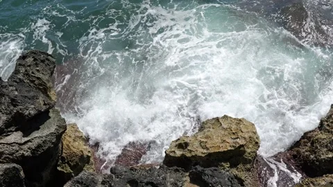 Gentle waves top-down view Cala Blava Mallorca in 4K 스톡 동영상 333479272