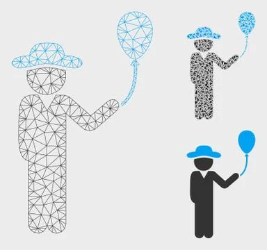 Gentleman with Balloon Vector Mesh Network Model and Triangle Mosaic Icon Ilustración de archivo