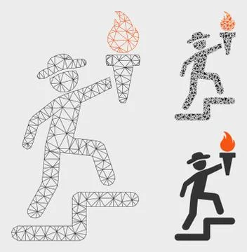 Gentleman Climbing with Torch Vector Mesh 2D Model and Triangle Mosaic Icon 스톡 일러스트