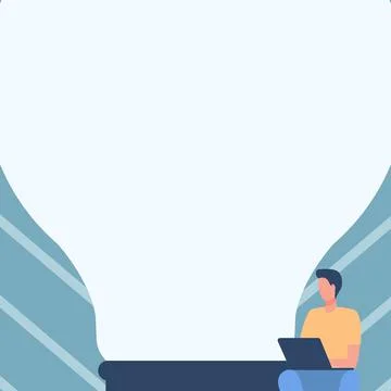 Gentleman Drawing Sitting Using Laptop Beside Large Light Bulb. Businessman 스톡 일러스트