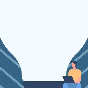 Gentleman Drawing Sitting Using Laptop Beside Large Light Bulb. Businessman Illustrazione stock