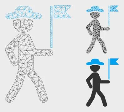 Gentleman Flag Guide Vector Mesh Wire Frame Model and Triangle Mosaic Icon Stock Illustration