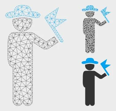 Gentleman with Flag Vector Mesh 2D Model and Triangle Mosaic Icon Stock Illustration
