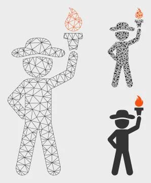 Gentleman with Freedom Torch Vector Mesh Wire Frame Model and Triangle Mosaic 스톡 일러스트
