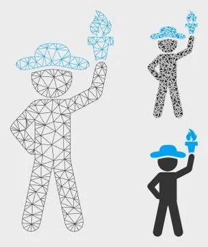 Gentleman with Freedom Torch Vector Mesh Network Model and Triangle Mosaic Icon Illustrazione stock