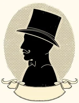 Gentleman in a a hat and mustache.vector face silhouette Stock Illustration