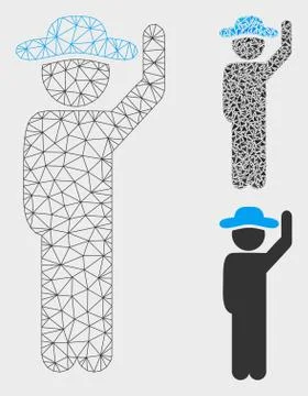 Gentleman Hello Vector Mesh Carcass Model and Triangle Mosaic Icon Stock Illustration