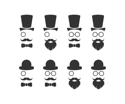 Gentleman icon set. Hat, top hat, glasses, eyepiece, mustache, beard, butte.. Stock Illustration