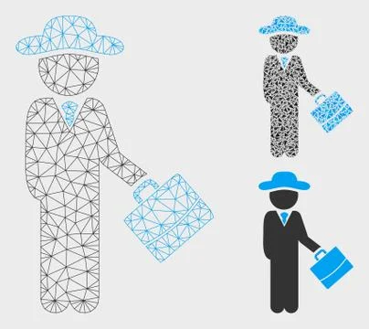 Gentleman Manager Vector Mesh Network Model and Triangle Mosaic Icon Stock Illustration
