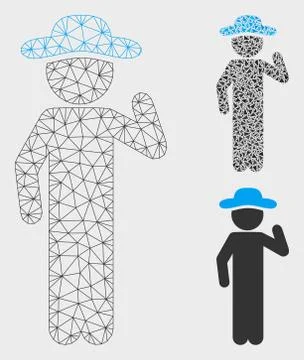 Gentleman Opinion Vector Mesh Wire Frame Model and Triangle Mosaic Icon Stock Illustration