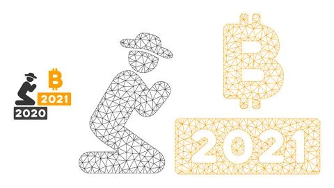 Gentleman Pray Bitcoin 2021 Vector Mesh Network Model 스톡 일러스트