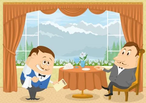 Gentleman in Restaurant Stock Illustration