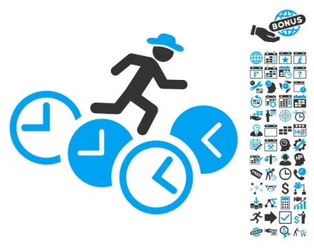 Gentleman Running Over Clocks Flat Vector Icon With Bonus Ilustração Stock
