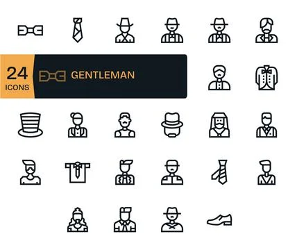 Gentleman Scalable Vector Set featuring 24 Pixel Aligned Bold Line 128x128 .. Illustrazione stock