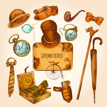 Gentleman Sketch Colored Set Stock Illustration